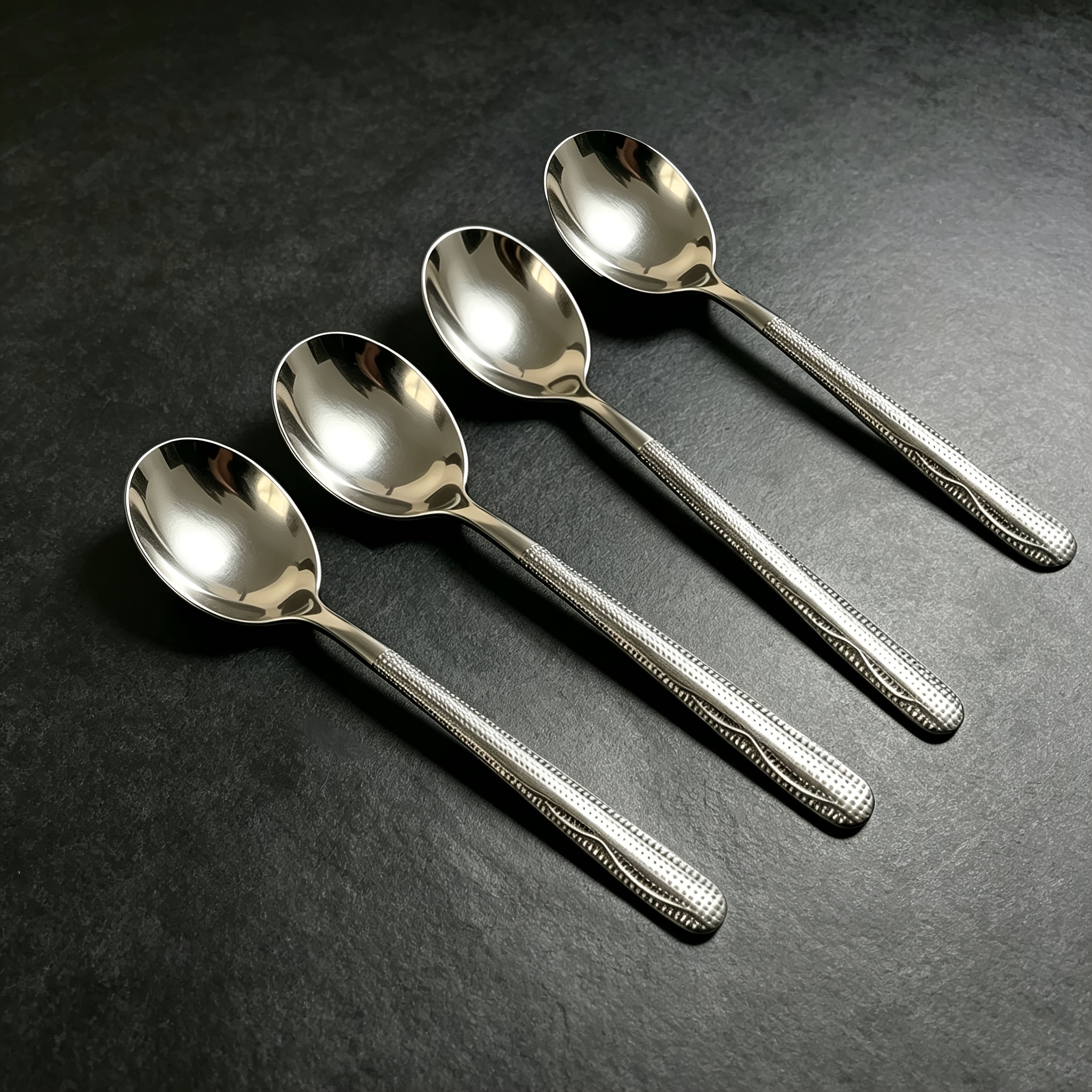 TEMU 4pcs Set Of Ice Pattern Spoons, Stainless Steel Long Handle Spoons, Western Food Spoons, Durable Table Spoons, Long Handle Spoons, Dessert