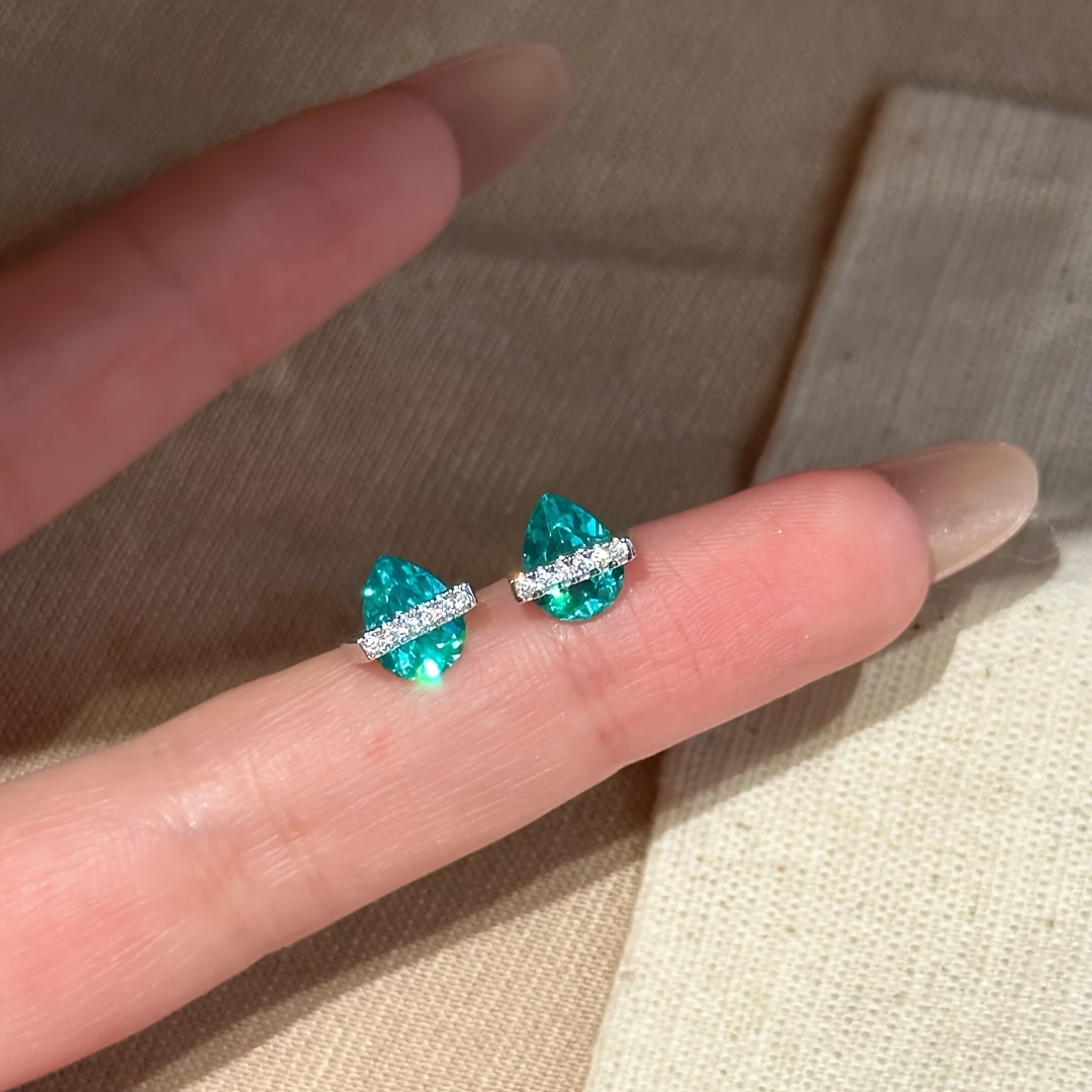 TEMU Pendientes de Zirconia Sintética con de Agua Azul Fresca , Plateados en , para Damas, Estilo Galaxia