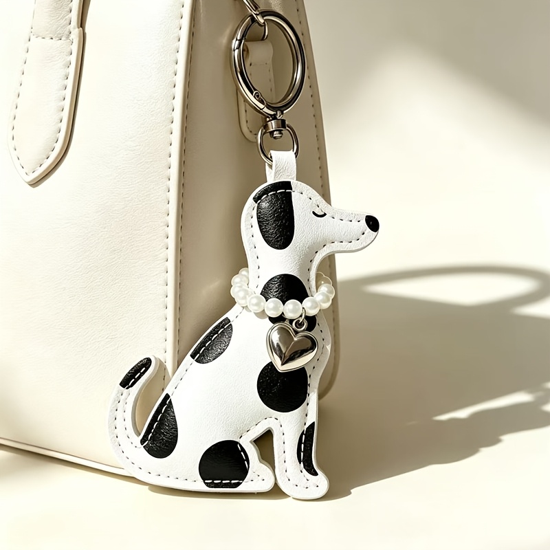 TEMU Exquisite And Adorable Dog Keychain Accessory, Cute Maltese Heart Bead Collar Design Pendant, Versatile Handbag Accessory, Car Keychain