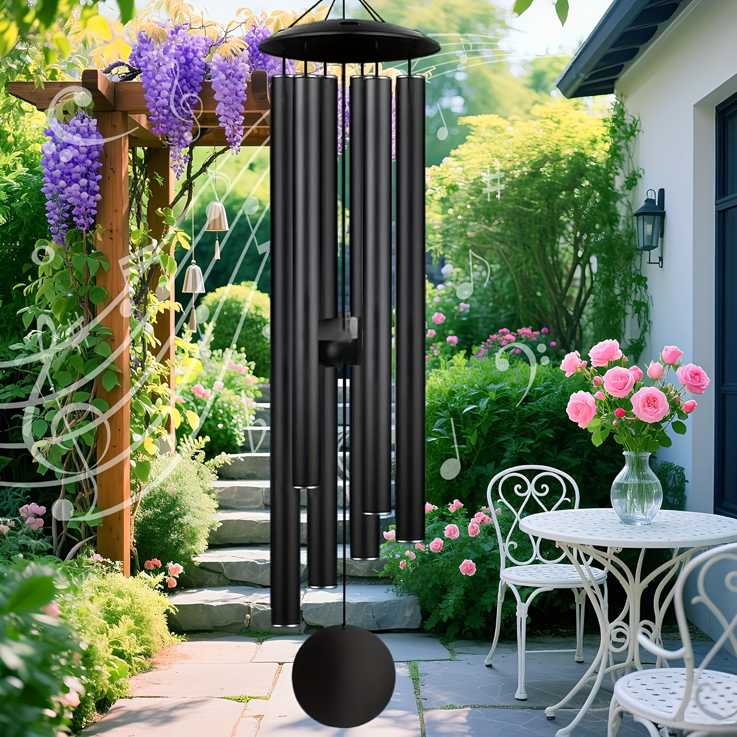 26 inch outdoor deep tone wind chime soothing outdoor wind chime unique for outdoors indoor and outdoor home lawn porch courtyard garden decoration patio decoration a great mothers day gift black