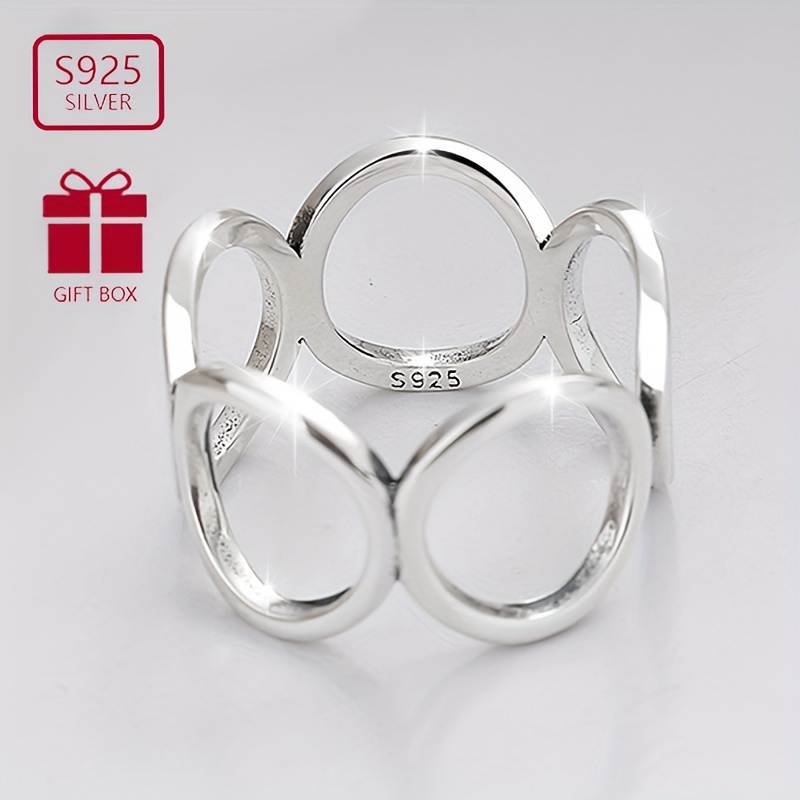 

1pc 925 Sterling Silver Cuff Ring 18k Gold Plated Hollow Circle Design Suitable For Men And Women High Quality Adjustable Ring