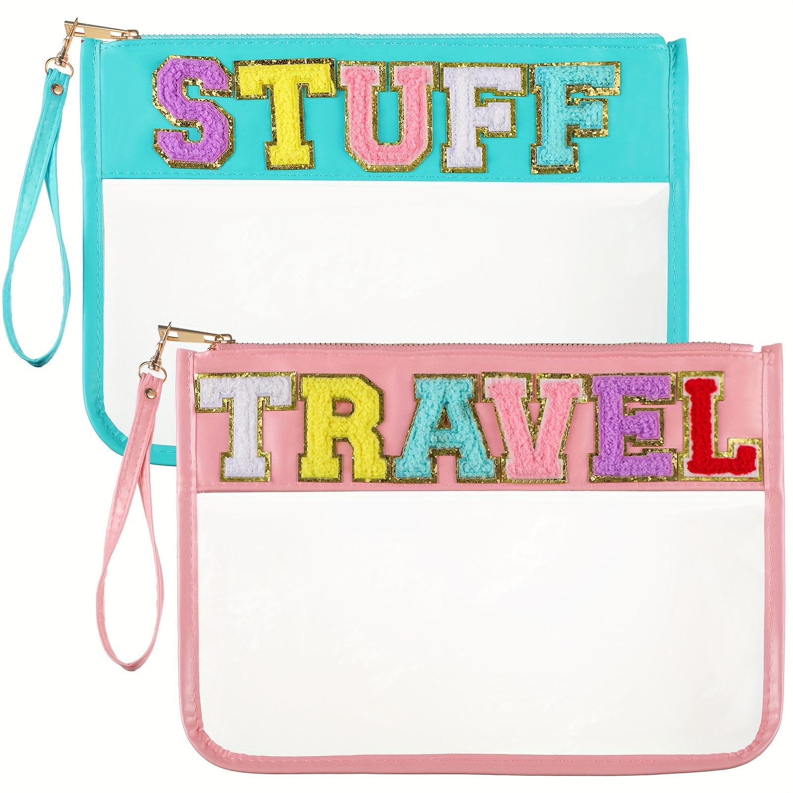 

2 Pcs Chenille Letter Clear Zipper Pouch Clear Cosmetic Bag Clear Purse Clear Makeup Letter Bag Stadium Purse Bag Transparent Travel Patch Pouch (cute Travel Stuff, 16.5 X 12.2 Inch)