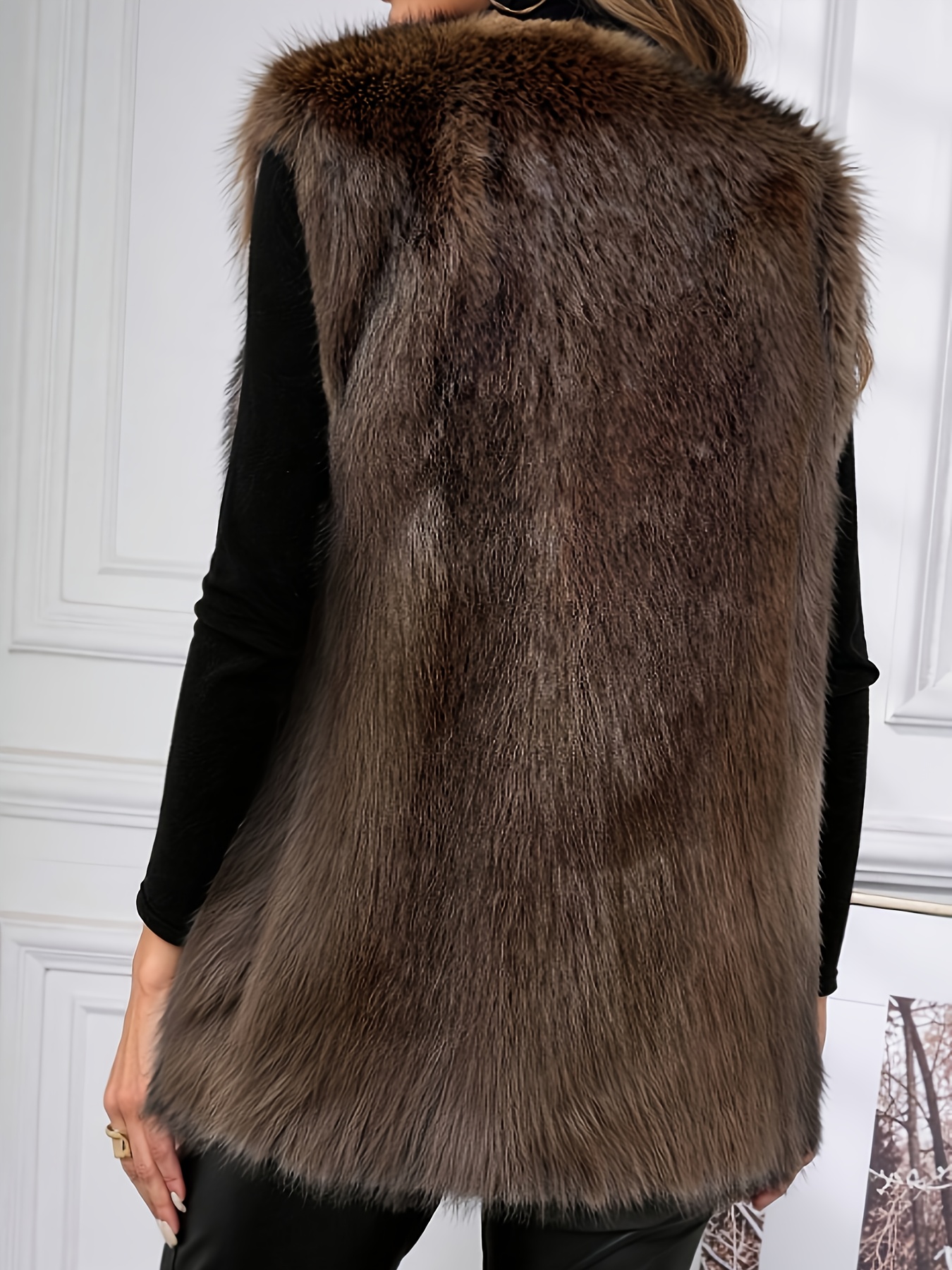 plus size plus size womens elegant fur vest brown plush Temu