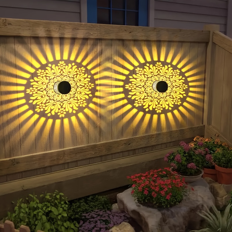 2-Pack Solar Mandala Wall Lights – IP65 Waterproof, Auto-On Dusk-to-Dawn, Artistic Fence & Patio Decor