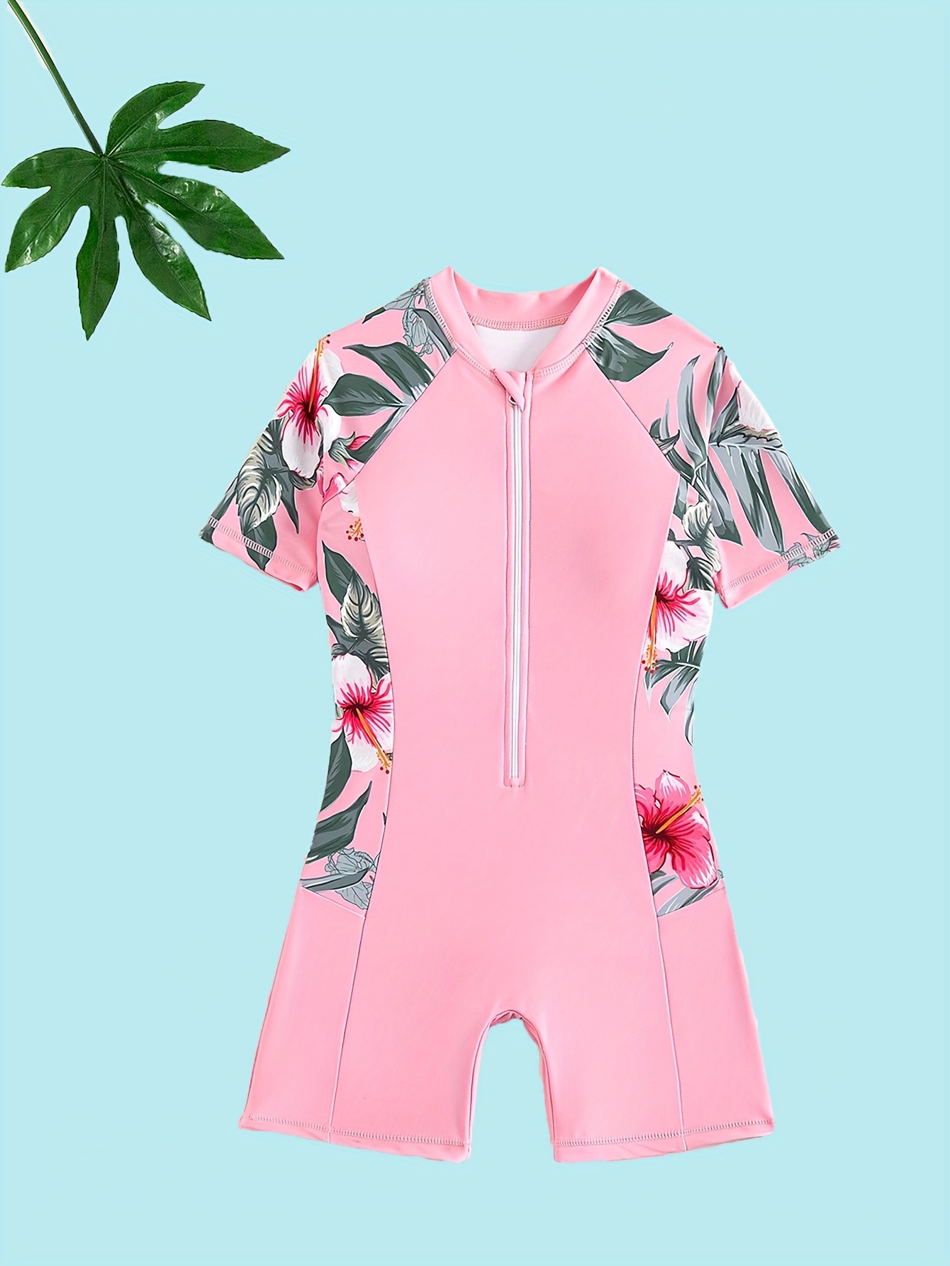 sleeve girls' one-piece swimsuit with garter belt, summer and kids bikini  set with swim cap - kids' fashion