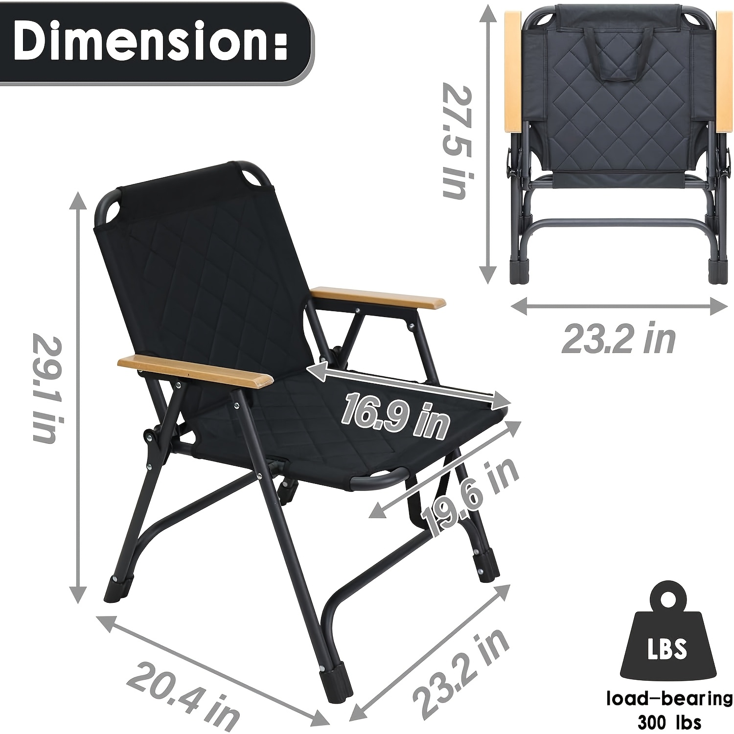 1pc Outdoor Foldable Portable Camping Chair with Armrests, Patio Folding Armchair, Beach Vacation Travel Beach Chair, Supports 300 Lbs, Suitable for Camping, Beach, Fishing, Hiking, Patio Use