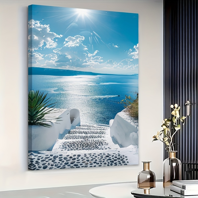TEMU sur toile 2D plat, 2D plat, 2D plat Vue de | Affiche de peinture à l'huile pour décoration murale, Art décoratif pour salon avec cadre en bois ,