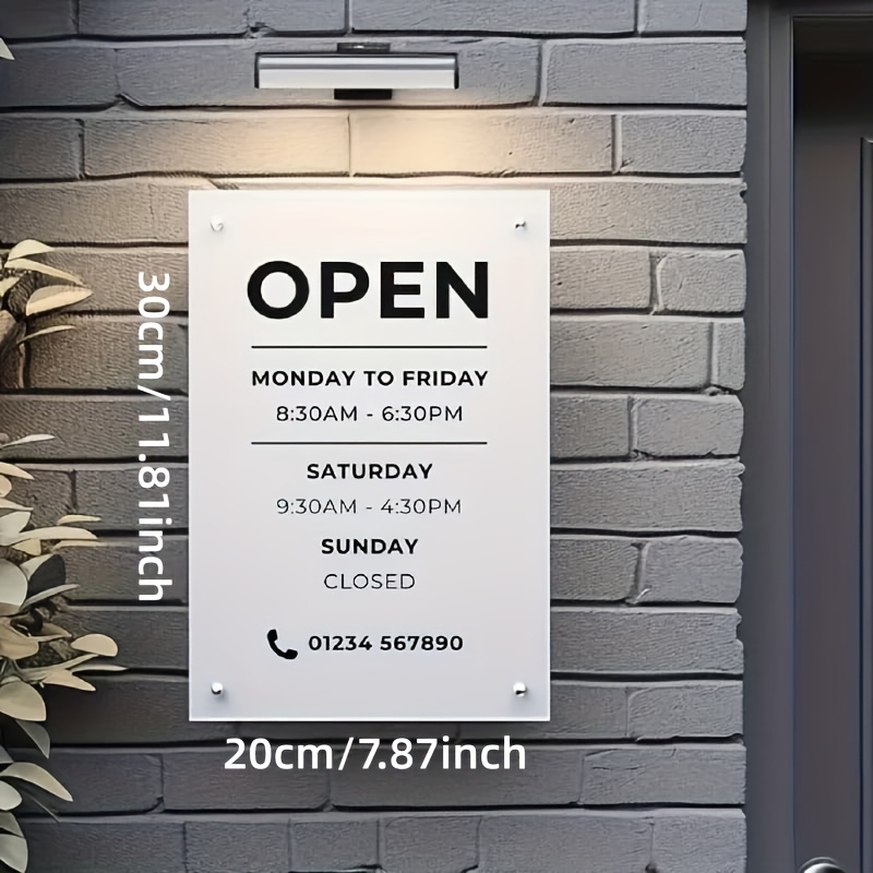 TEMU 2d Flat, 2d Custom Commercial Sign - 1 Customizable Shop Sign - Personalized Hours Of Operation Sign, No Electricity Required, Pre-drilled Holes