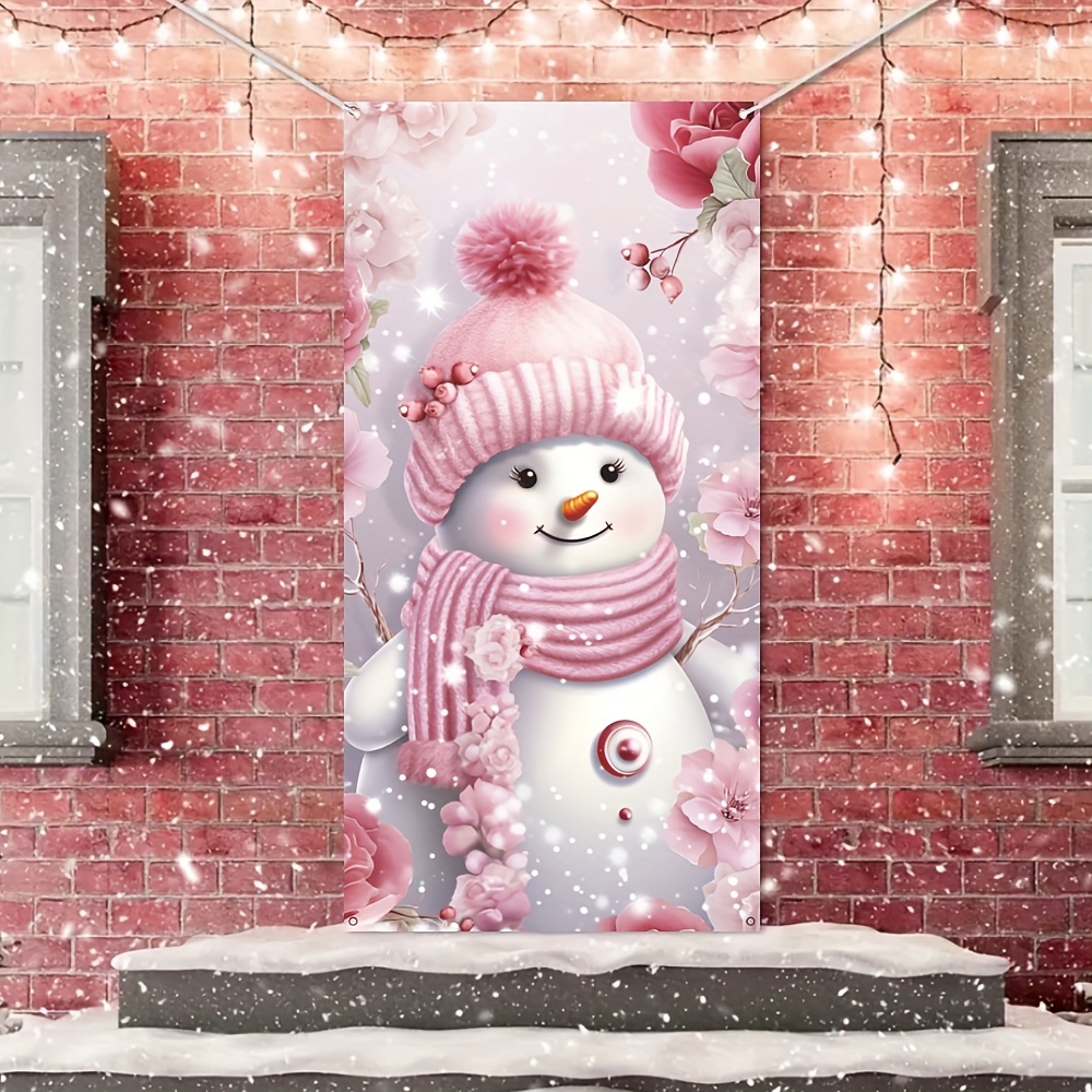 

Christmas Snowman Door Banner - Festive Pink Snowman Welcome Hanging Sign, 35x70 Inch, Polyester Decoration For Home Entrance, Outdoor Decor, Carnival Christmas Holiday Party Supplies (1 Piece)