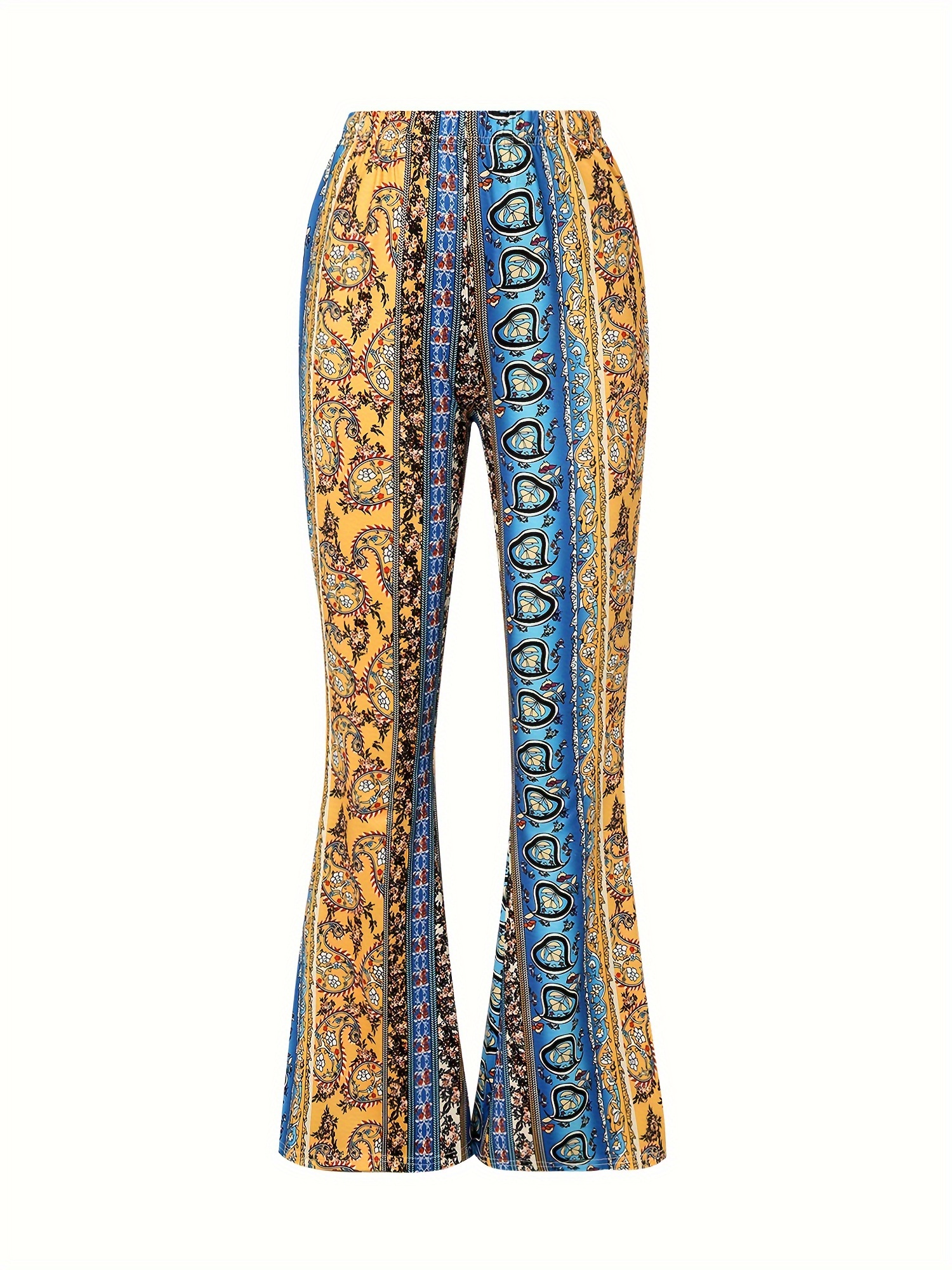 Graphic Print Flare Leg Pants, Boho High Waist Pants For Spring & Fall,  Women's Clothing