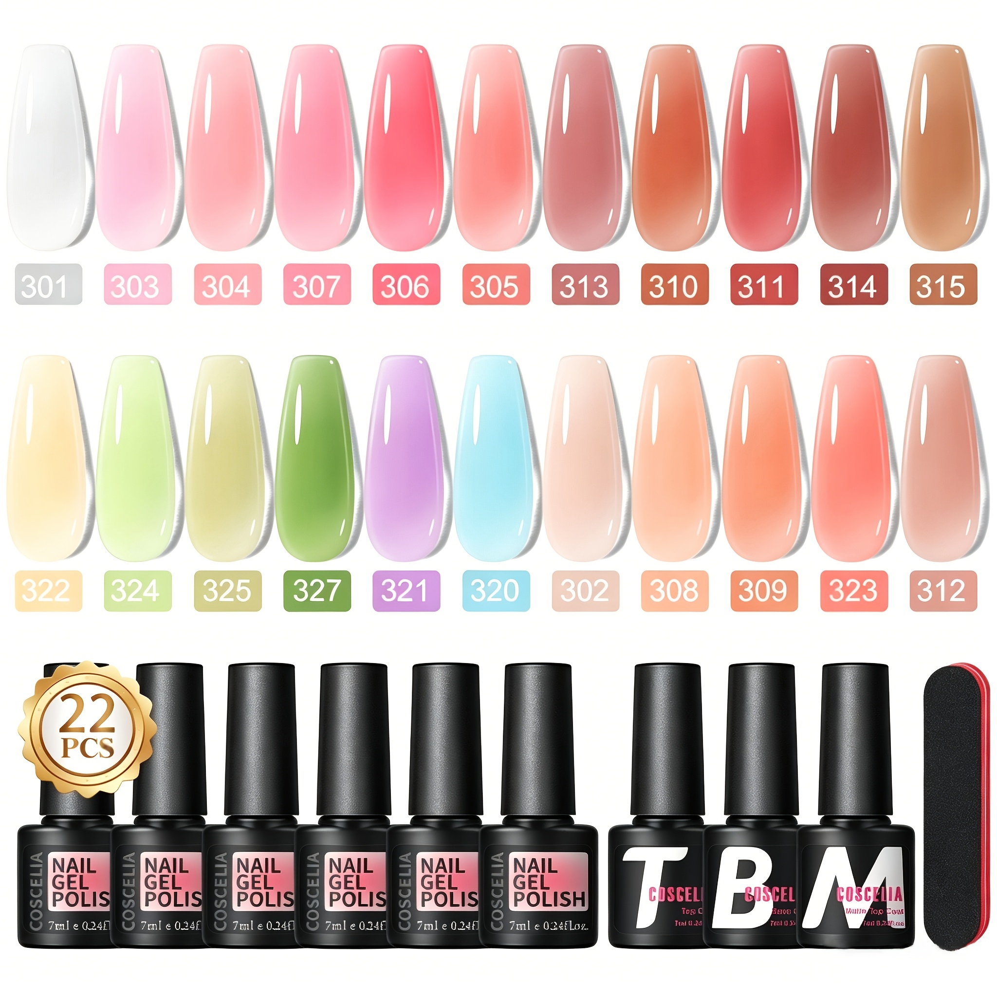 Image of Coscelia Nail Polish Kit 22 Gel Polish Kit With Base Coat Matte Glossy Crystal Transparent Gel Polish Nude Pink Purple Gel Colors Soak Off Gel Nail Polish For