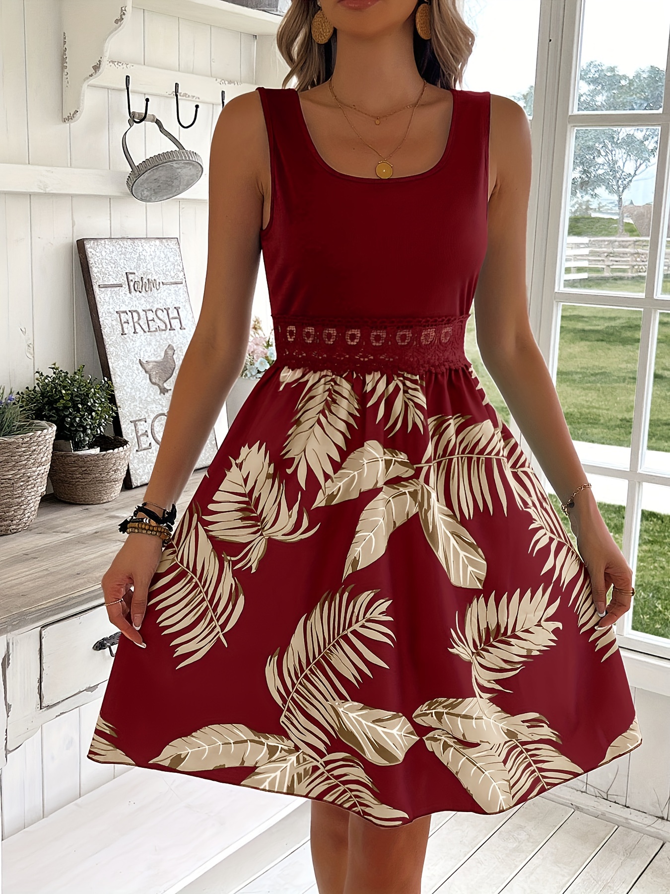 トップス Tropical lace dress Lastesso Summer Beach Dresses for Women Tropical Print