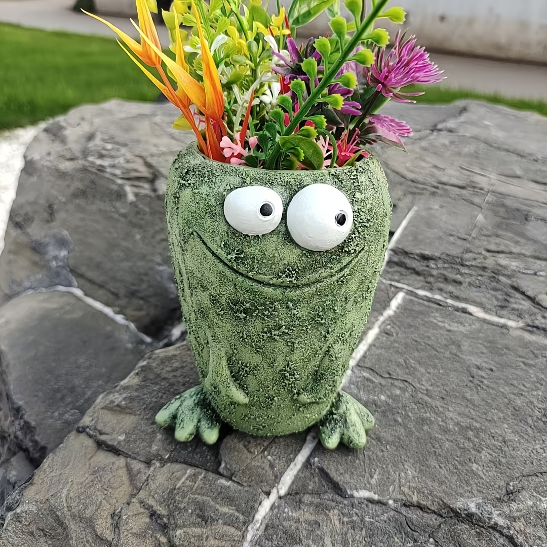 

1pc Whimsygarden Frog-themed Resin Planter Pot - Indoor & Outdoor Decorative Holder For Home, Garden, And Lawn