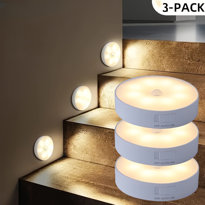 TEMU 3pcs Motion Sensor Night Light, Wireless Stair Night Light For Cabinet, Toilet, Wardrobe Decor