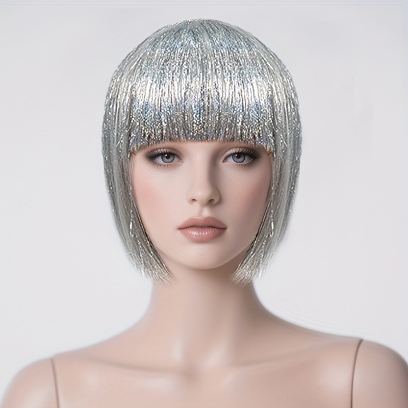 Image of A 12-inch Pet Laser Fiber + Synthetic Hair Wig, A Synthetic Wig With No Lace, Suitable For Daily Use, Role-playing, And Fashionable, Versatile Styles For Women.
