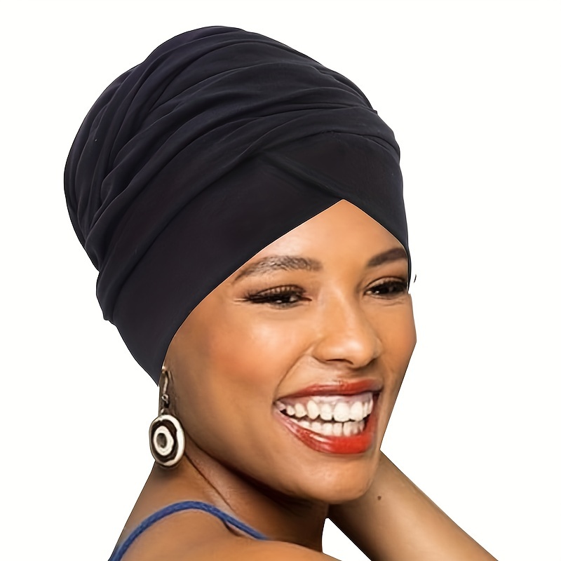 

Stretch Cotton Turban Hat, Solid Color Pleated Headwear, Breathable Comfortable Chemo Hat For Women Gifts For Eid