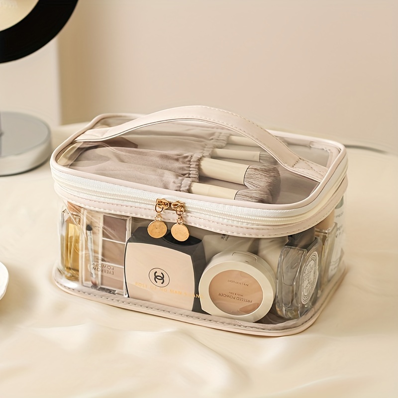 TEMU Large Capacity Clear Makeup Bag - Waterproof, Portable Cosmetic Organizer With Multi-functional Storage For Men & Women