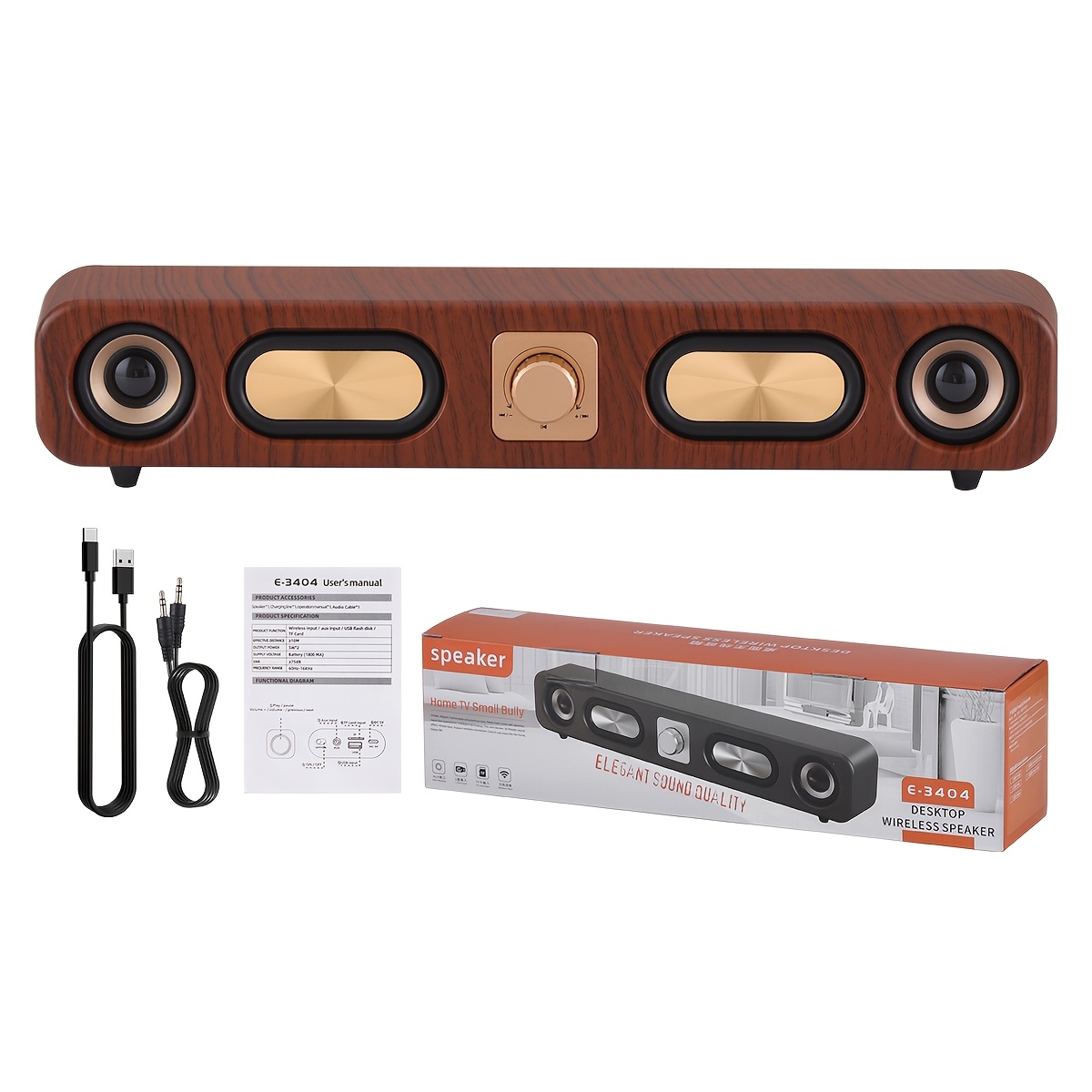 TEMU Retro Bluetooth Soundbar Speaker 15. Grain Wireless Home Audio With Fm Radio Tf Card Usb Input Aux In And Hands Free Calling Surround Subwoofer