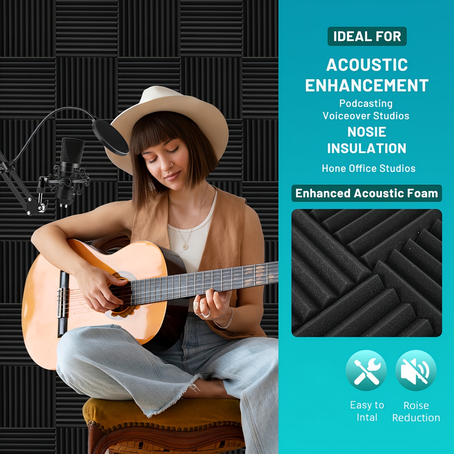 50pcs Studio Acoustic Foam Soundproof Wall Panels Wedges | 2.54cm X 30.48cm X 30.48cm, Bulk Density 20kg/m³, Available in Multiple Colors, Brand: FOAMAGIC