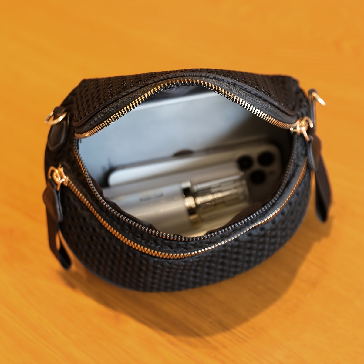 Black Mesh Crossbody Bag Back View