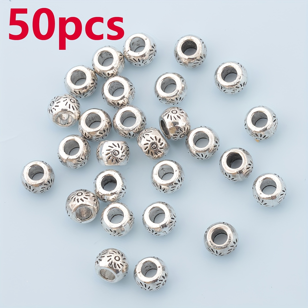 TEMU 100pcs/50pcs Large Hole Pattern Spacer Beads Round Loose Beads Sunflower Design Tube Beads Handmade Drill Beading Decorative Beads With Floral
