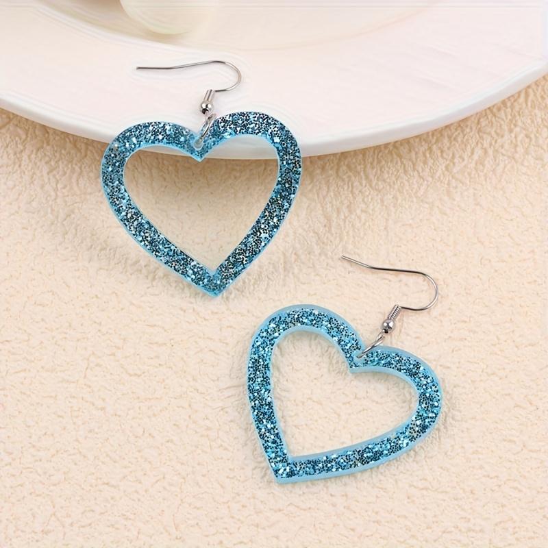 Image of 2pcs Valentine's Day Creative Simple Multi Color Hollow Heart Acrylic, Celebrating Festivals, Gifts, Dating, Fashionable And Elegant Earrings Jewelry For Women