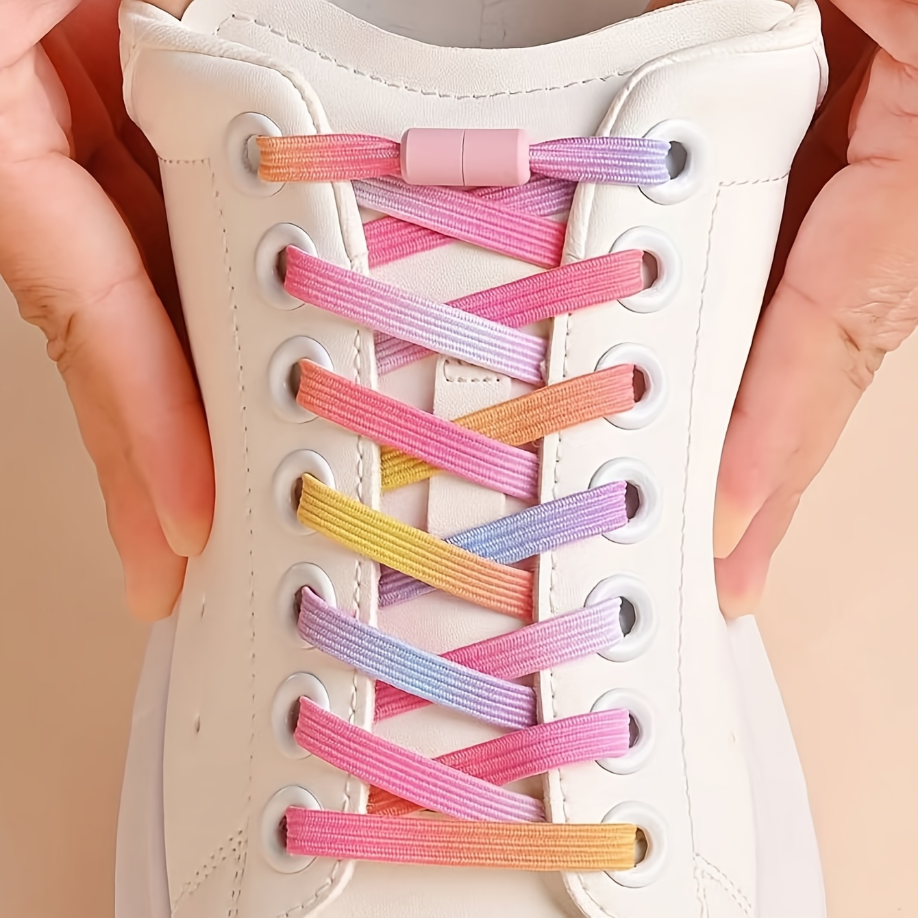 E-shop Zwei kreative, elastische Schnürsenkel in Farbe, flach mit Twist-Verschluss-Design, geeignet für Schnürsenkel ohne Binden für Sneaker,