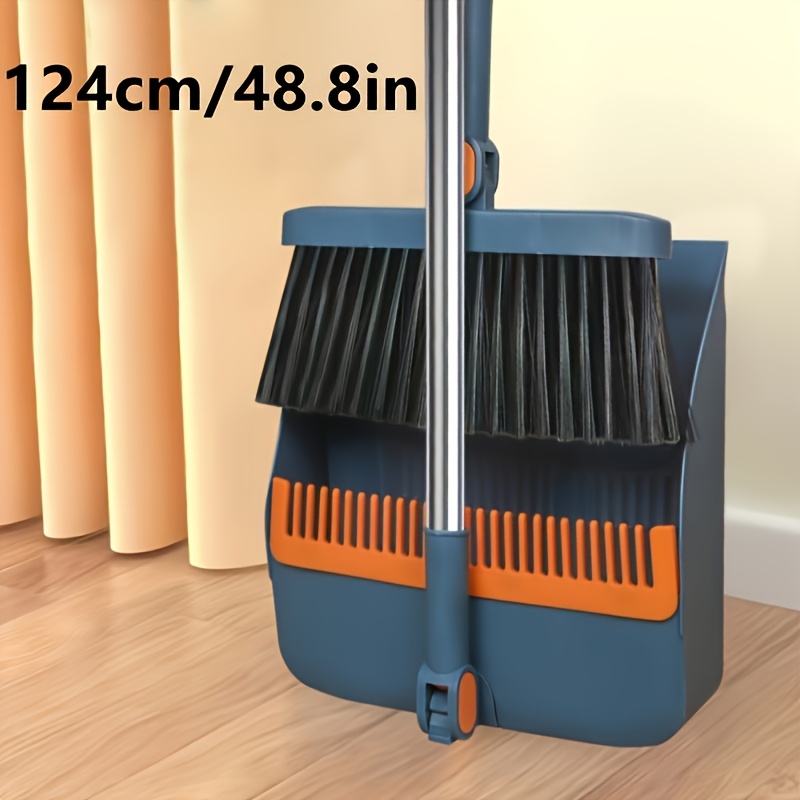 TEMU 2pcs Set Household Broom And Dustpan Set, Durable Sweeping With Long Handle, Creativedustpan With Comb Tooth, 180° Rotating, For Home Office