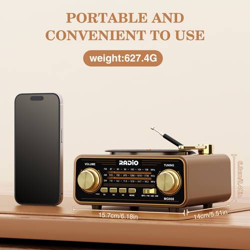 retro multifunctional radio wireless connection usb tf card aux multi format fm am sw three band reception large rotary knob for clear tuning retractable antenna for strong exquisite practical retro atmosphere