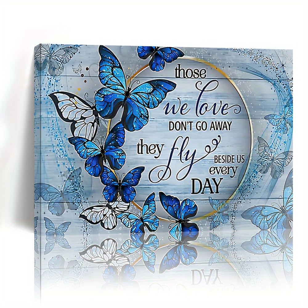 

1pc Wooden Framed Canvas Painting Inspirational Blue Butterfly Wall Art Prints For Home Decoration, Living Room&bedroom, Festival Gift For Her Him, Out Of The Box Eid Al-adha Mubarak