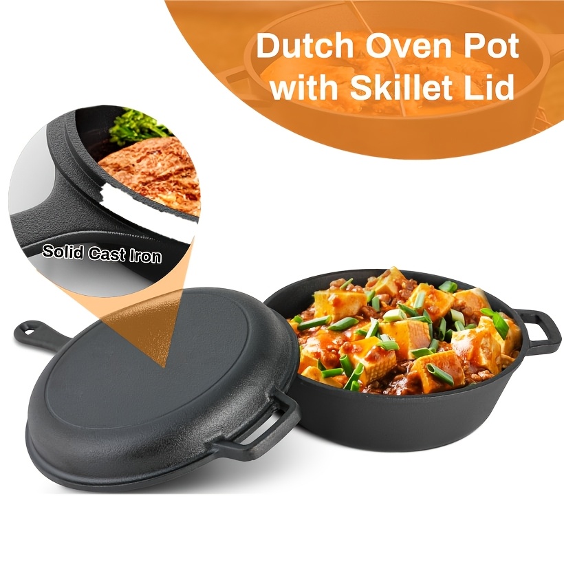 

2-in- Iron Cookware Set - Deep Pot & Frying Pan Combo, Outdoor Camping, Stovetop & Oven Safe, Great Gift Idea, Camping Pot