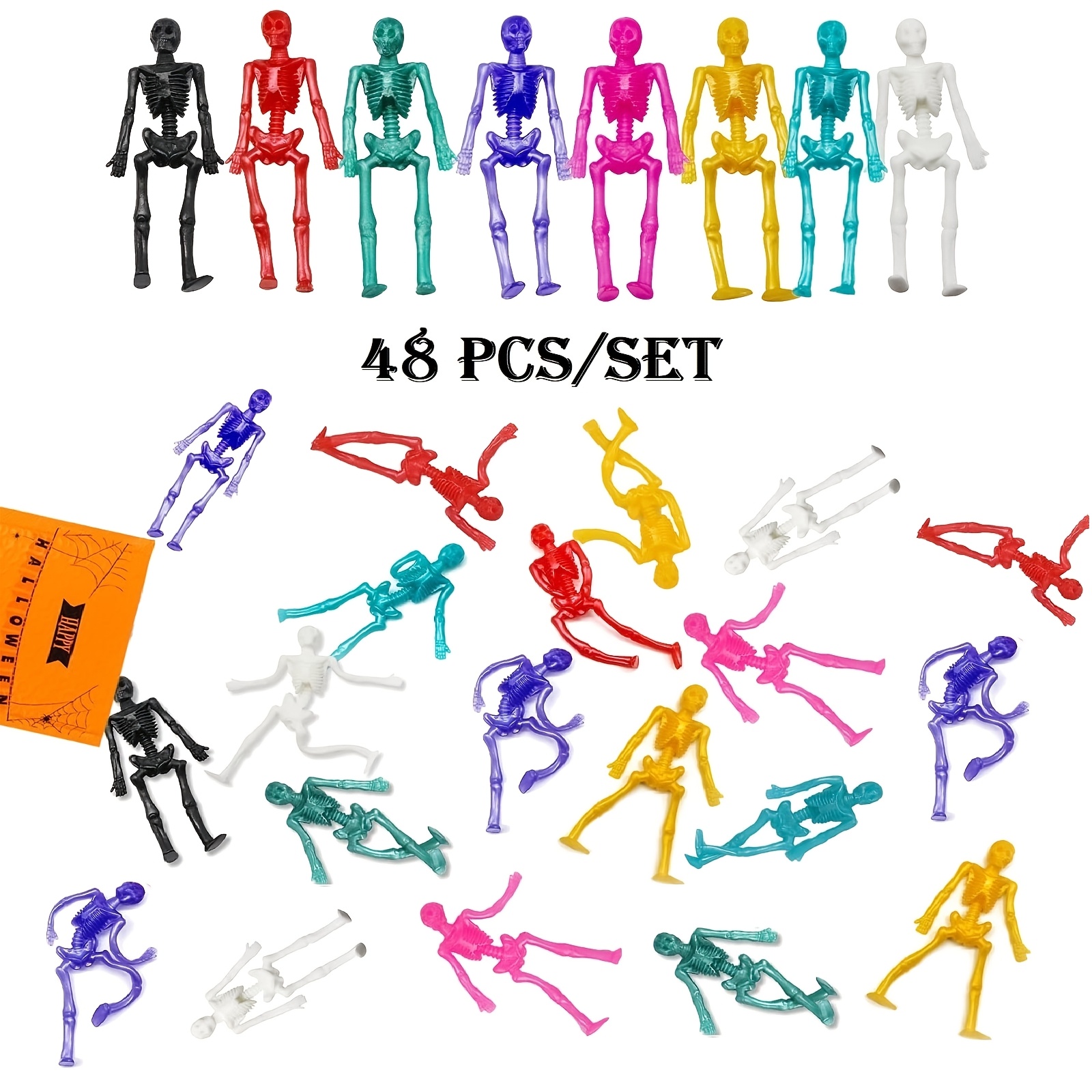 Image of 12/24/48pcs Halloween Stretchy Skeleton Toys, Assorted Color Stretchy Toys For Party Favors, Happy Halloween Goody Bag Fillers, Halloween Sticky Toys, Halloween Small Gift (random Color)