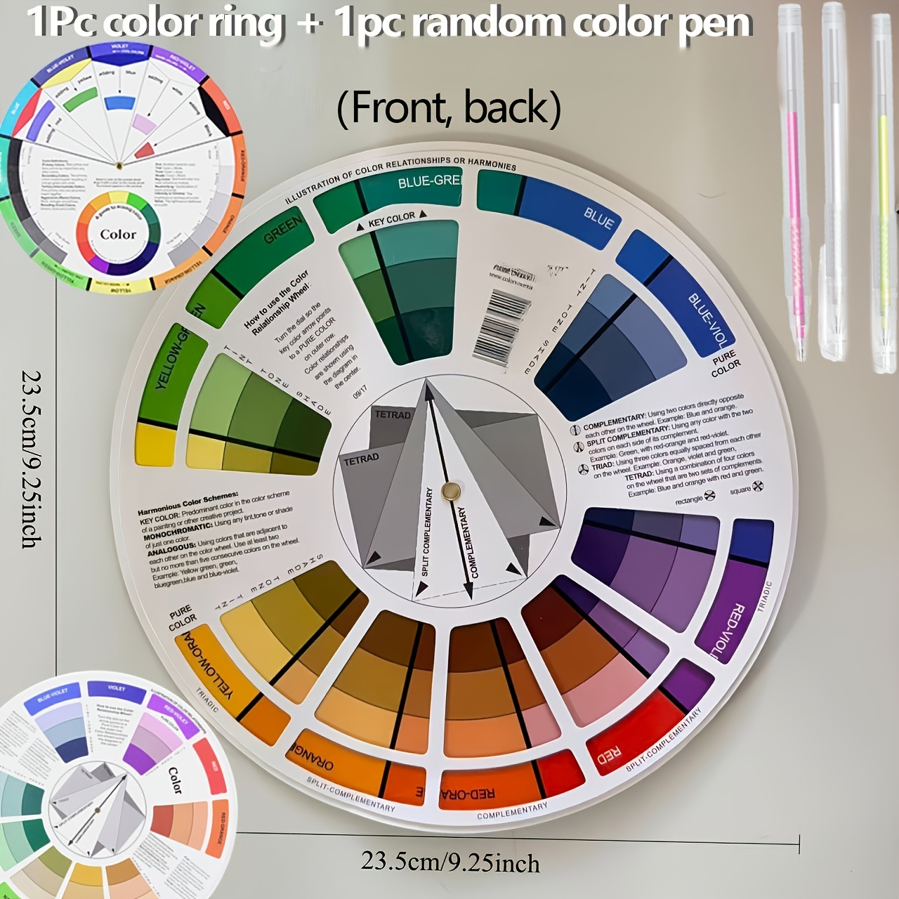 TEMU 2pcs Set: 1 Color Wheel + 1 Drawing Pen, Double-sided Color Wheel - International Standard Gradient Color Wheel, Tattoo Color Chart, & Color