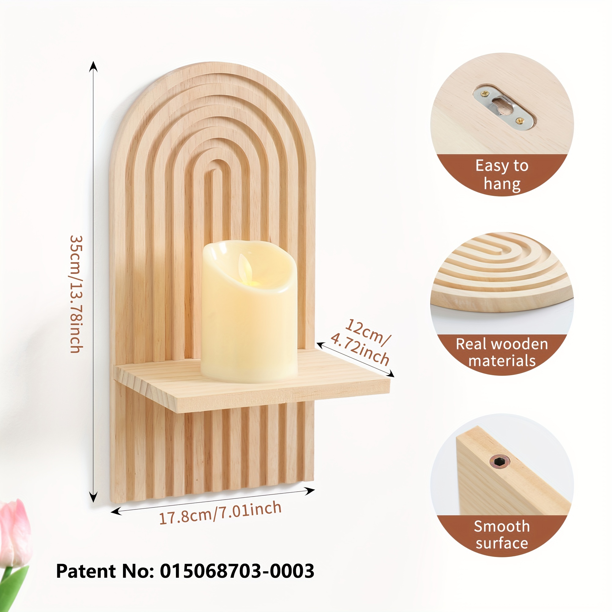 Lot De 2 étagères Murales Flottantes En Bois De Pin - Style Boho Sans Perçage - Pour Salon, Chambre Ou Cuisine - 9