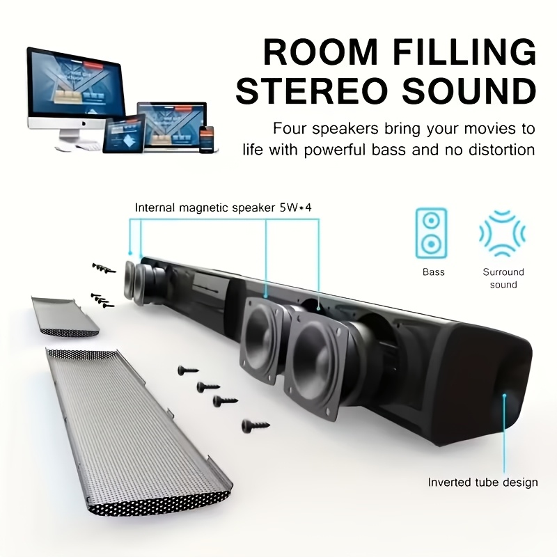 surround soundbar 1pc   1 surround sound bar for smart tv high power 16w 4 speaker system bathroom radio wireless   home theater system with adjustable speakers subwoofer   used for pc games projectors remote control details 1
