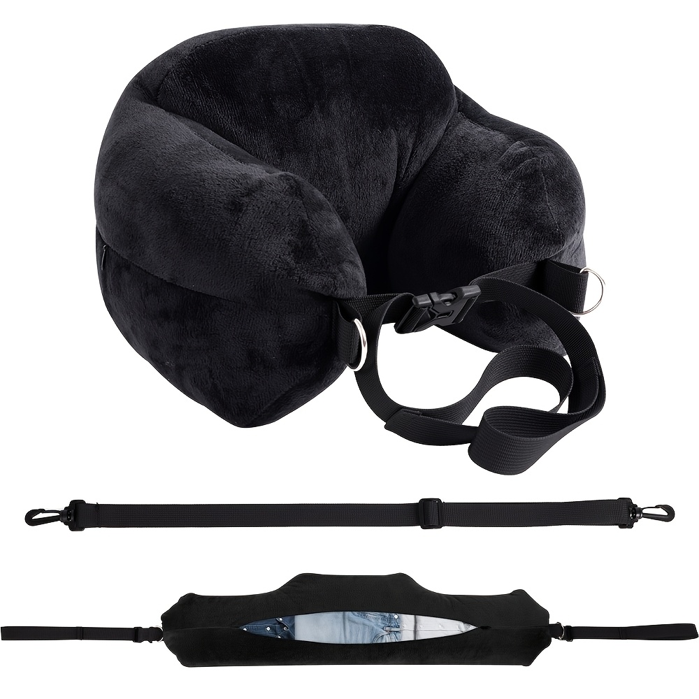 TEMU Oreiller de voyage de rangement à taille de cou réglable avec anneau de traction à , adapté au port en bandoulière, et taie d'oreiller portable