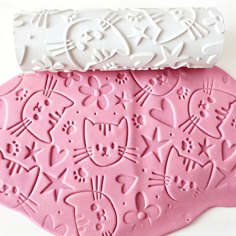 TEMU Cute Cat Embossed Hollow Rolling Stamp, Handmade Pottery Diy Three-dimensional Embossing Tool, Texture Roller For Clay And Soft Clay, Universal