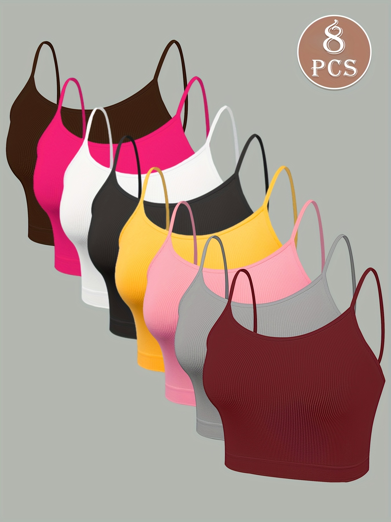 8pcs multi color cute side stripe   strapless ladies casual outerwear camisole tank top solid color non steel ring breathable comfortable daily bra