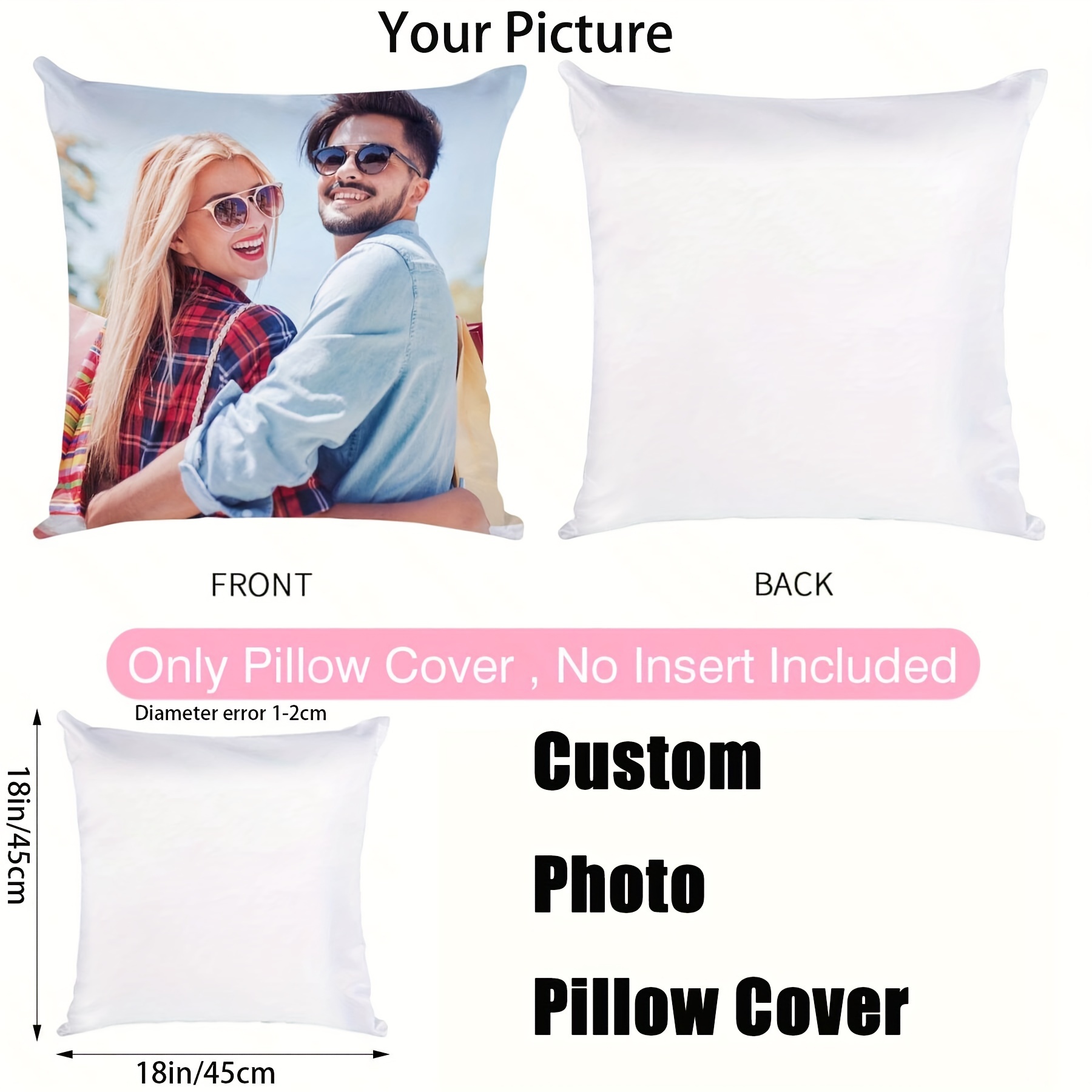 1pc customized personalized pillowcase with pictures and text valentines day wedding anniversary gift holiday homemade gift single sided printed pillowcase no pillow core 18 x 18 inches details 9