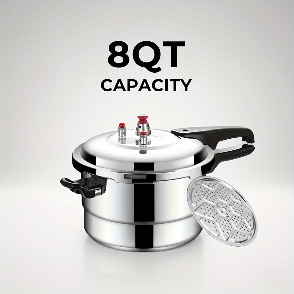TEMU 8qt Heavy-duty Aluminum Pressure Cooker With Release Valve & Safety Lock, & - Protection, Compatible With Gas/induction Stoves, Large Capacity