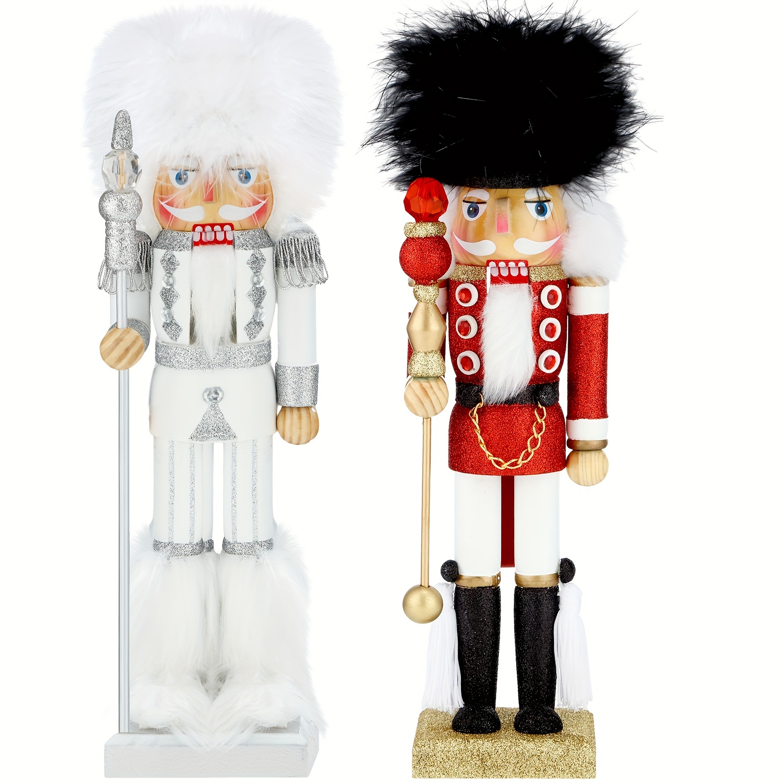 TEMU 2 Pcs Christmas 14'' Wooden Traditional Nutcrackers Christmas Decor For Desktop Table Collectible Decoration (formal)