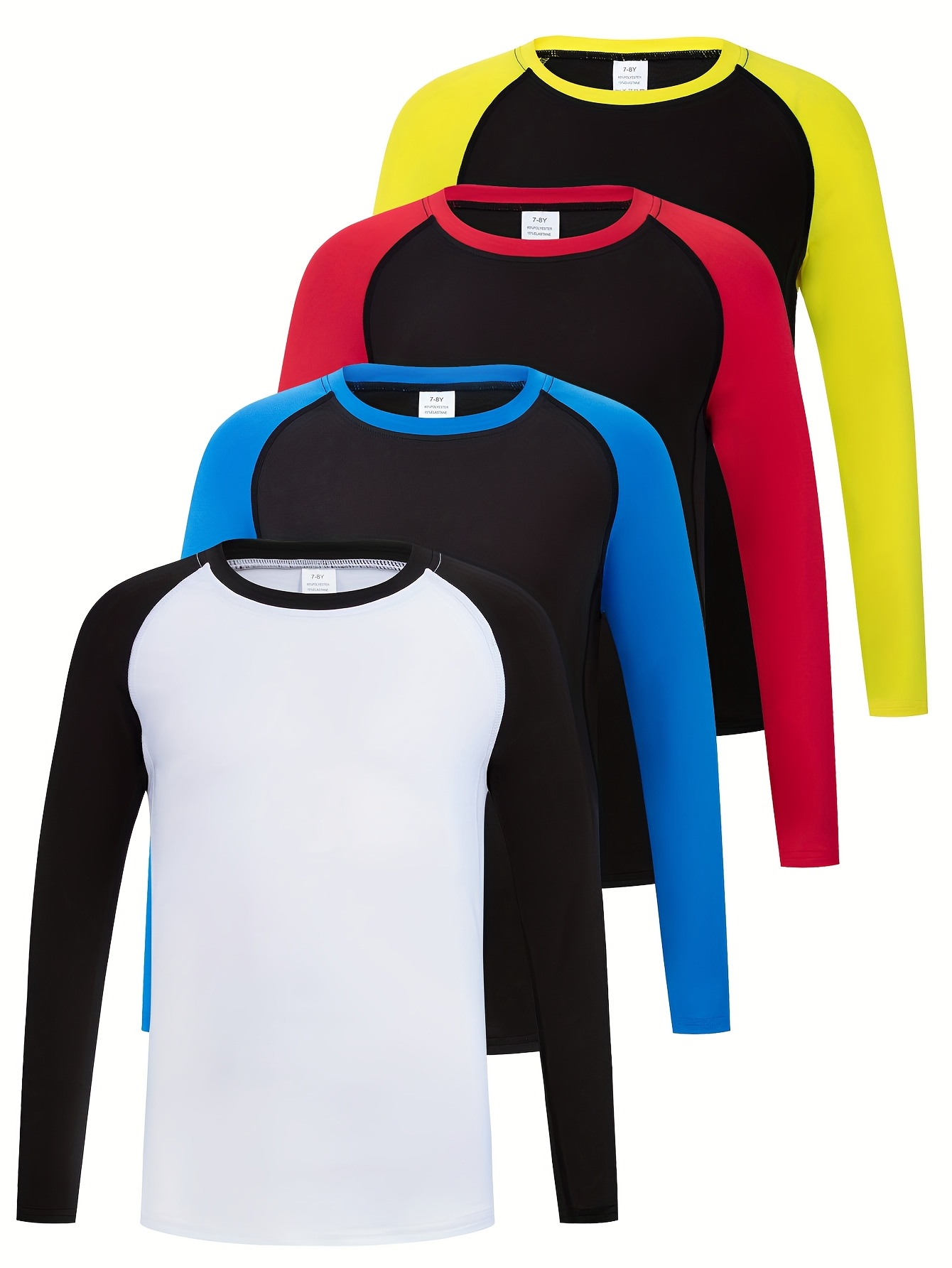 EXARUS Confezione da 4 magliette sportive ad asciugatura rapida, a maniche corte, girocollo, per allenamento e attività sportive, per bambini 8-16 anni, Set 1, 8 Anni