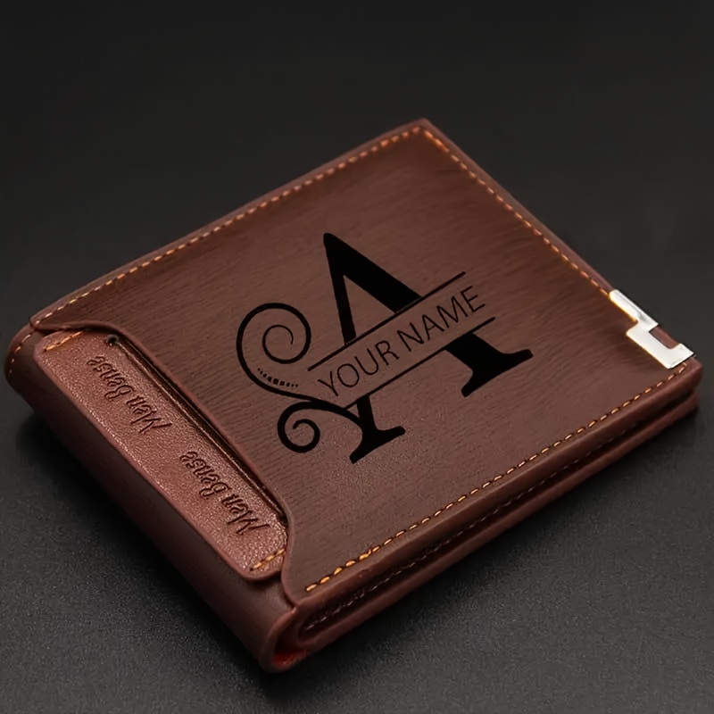 TEMU Personalized Slim Wallet For Men - Laser Engraved Name With Removable Id Card Case, Soft Faux Leather & Stainless Design, Minimalist Front Clip