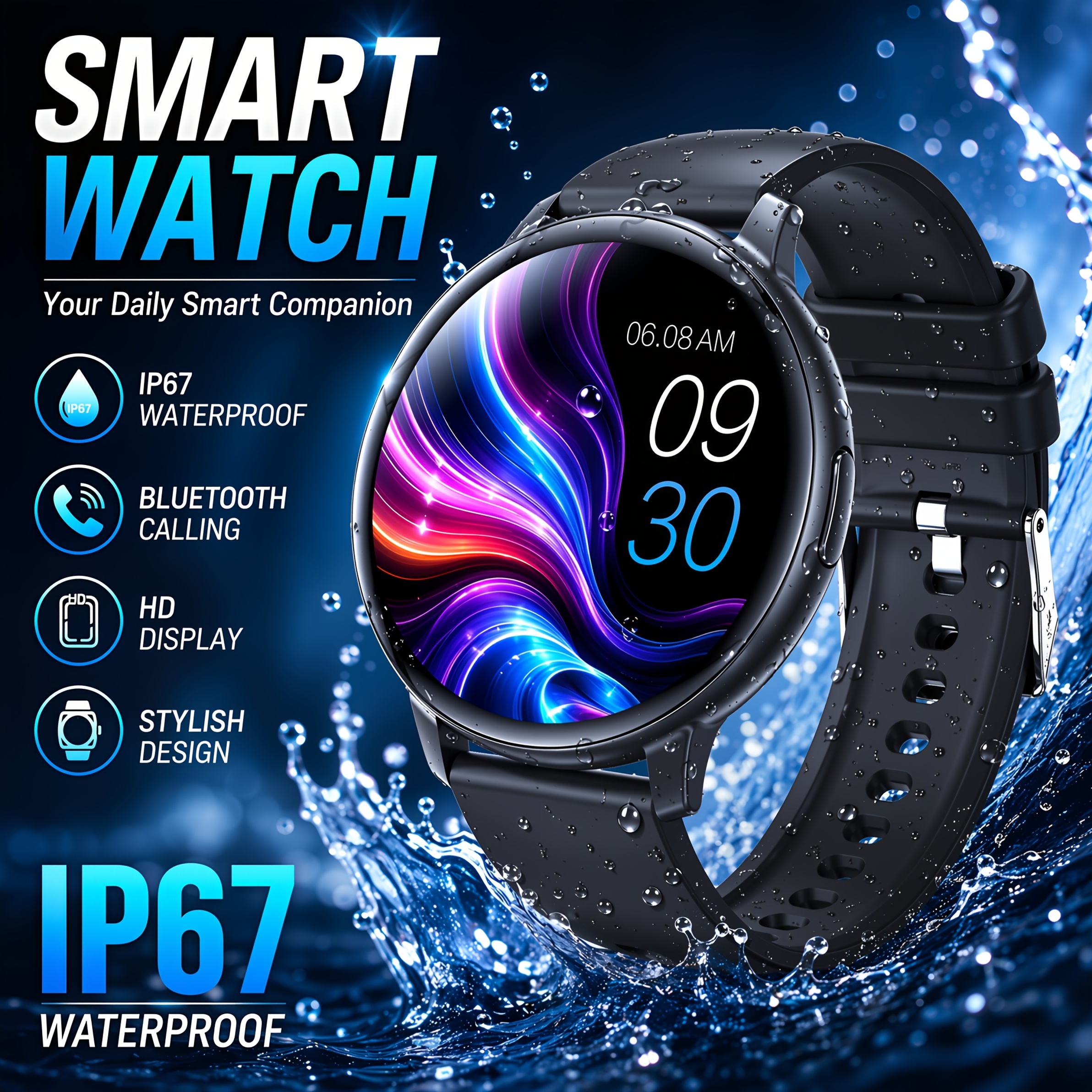 Image of New Waterproof Smart Watch, Ip67 | Unisex | Valentine's Day Gift - Wireless Call/text/multi-sport /remote Camera Control/fitness , Compatible With Iphone And , Usb Charging, Silicone Strap, Smart
