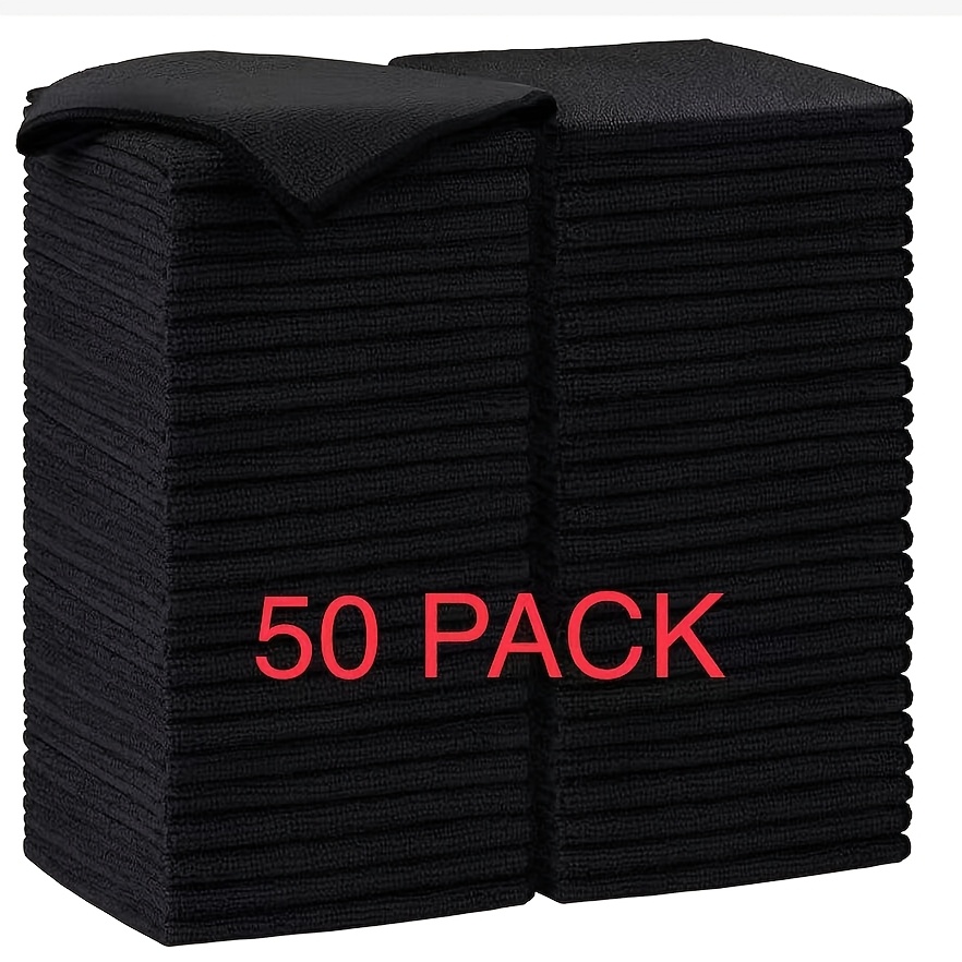 TEMU Microfiber Cleaning Cloth-50pk, Soft Microfiber Towels For Cars, Absorbent Cleaning Rags, Streak- Cloths For House, Kitchen, Window, Black