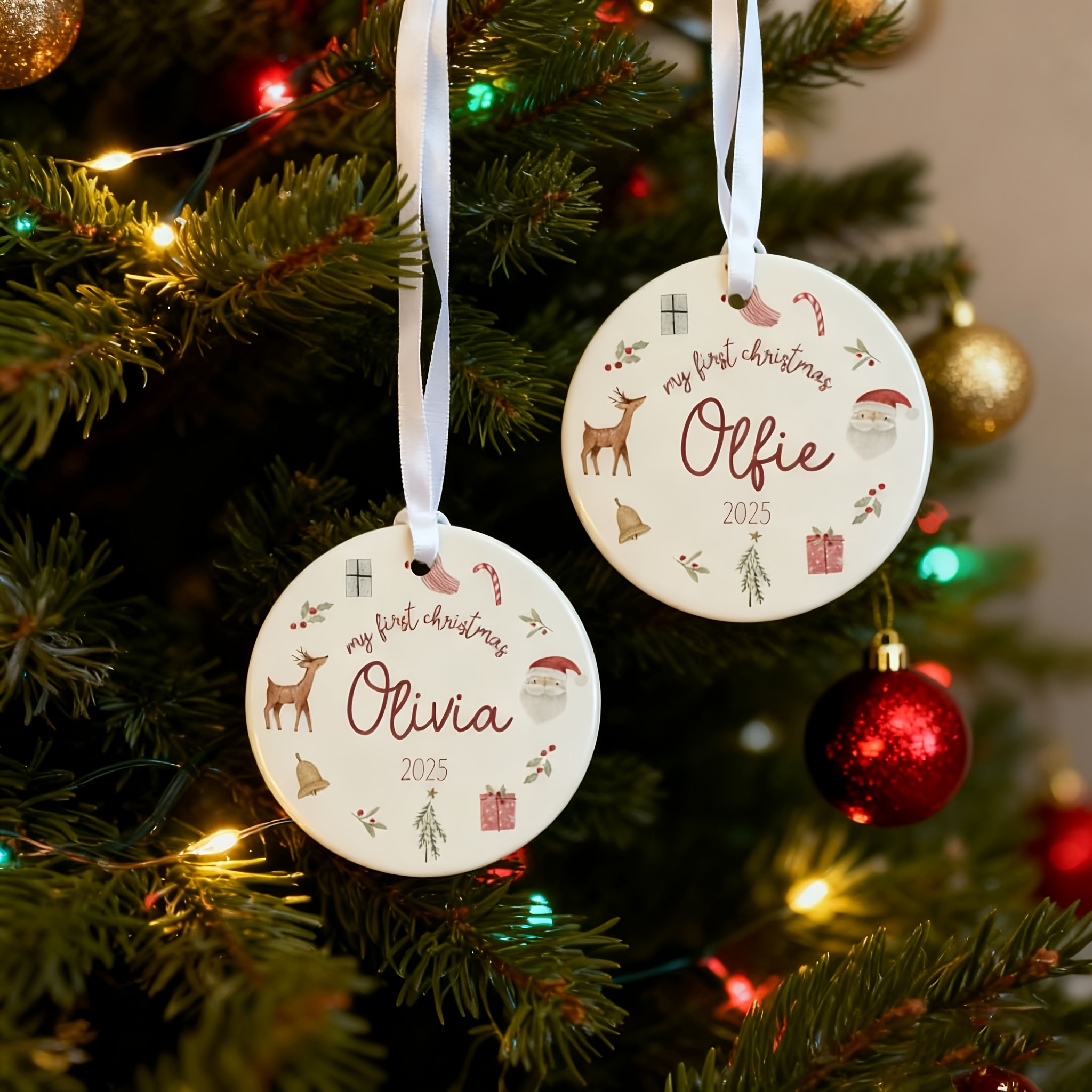 Image of 1pc Customized First Personalized Christmas Ball - First Christmas Decoration - First Christmas Ball - Christmas Souvenir Christmas Tree Ornament, Christmas Ornament