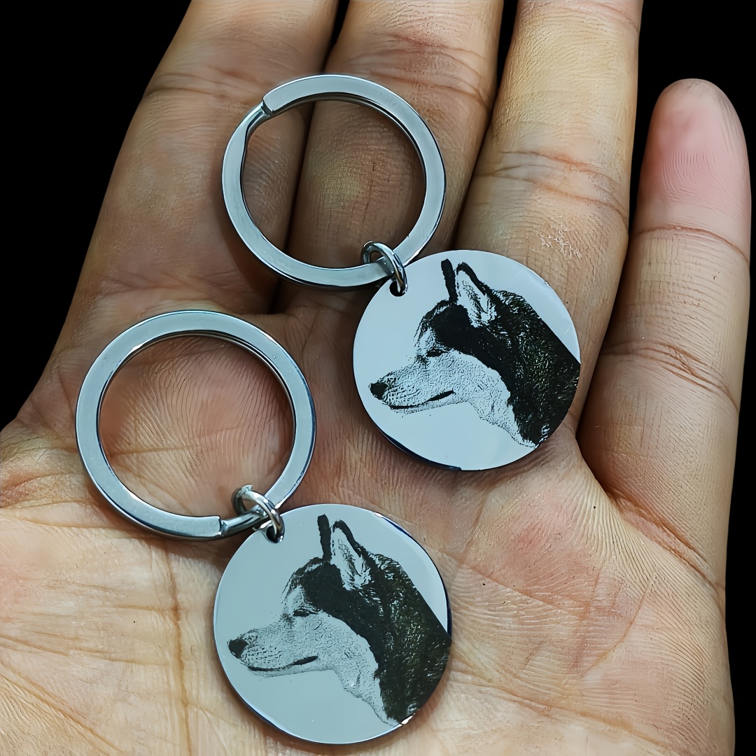 Engraved Round Pet Photo Keychain, Customizable