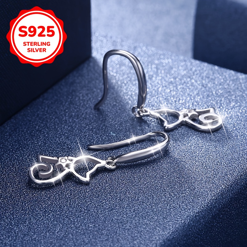 925 Silver Cat Hook Earrings + Ear Studs Set