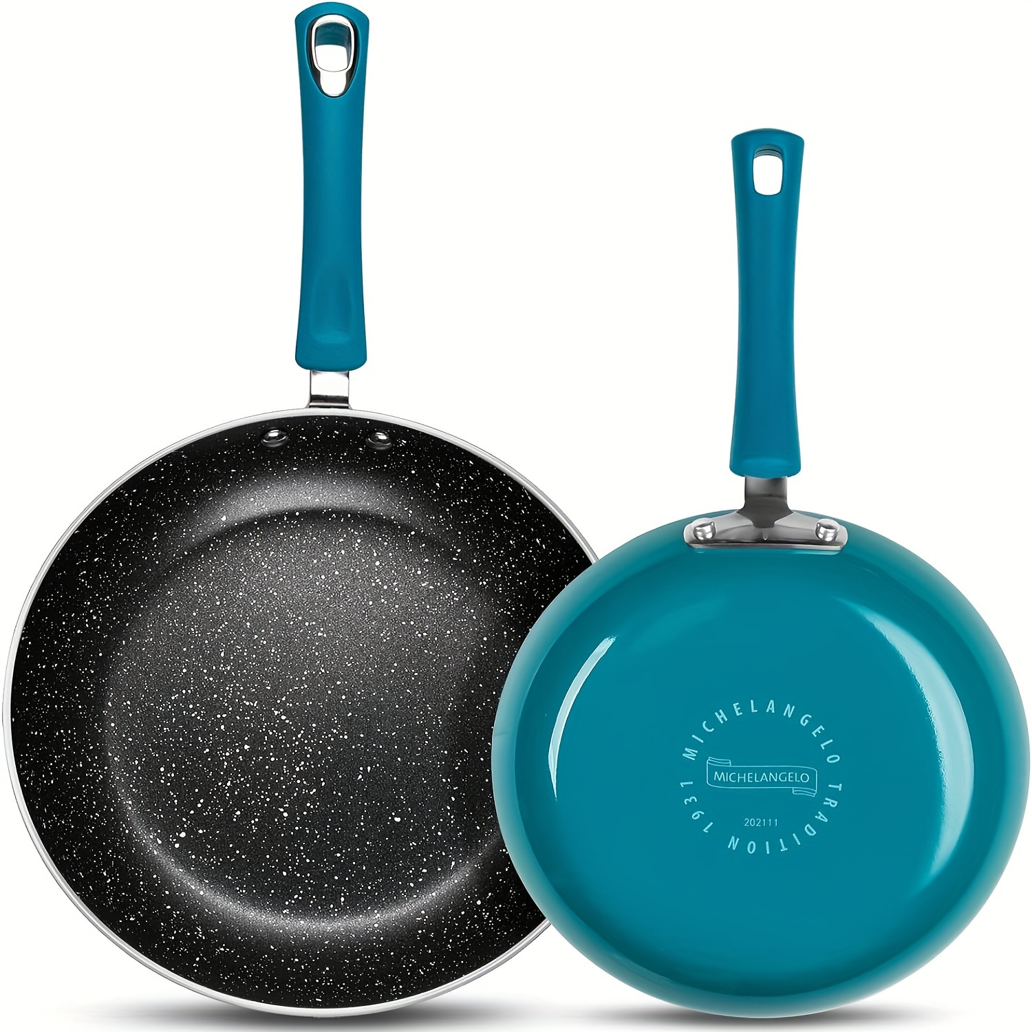 

1set, Frying Pan Set, Non-stick Skillet, Teal Blue, Stainless Steel Handle, Kitchen Cookware, Kitchenware