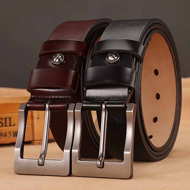 

1pc Men's Genuine Cowhide Leather Belt, , With Large Alloy Square , Fashion Accessory